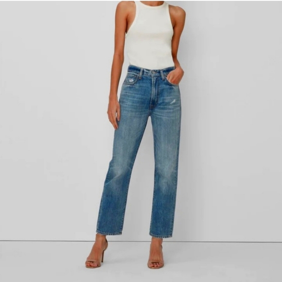 NWT 7 For All Mankind EASY SLIM CROPPED PALMA ROSA HIGH WAIST Distressed Denim - Picture 1 of 10